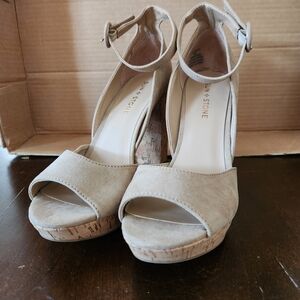 Vince Camuto Beige Wedge Sandals